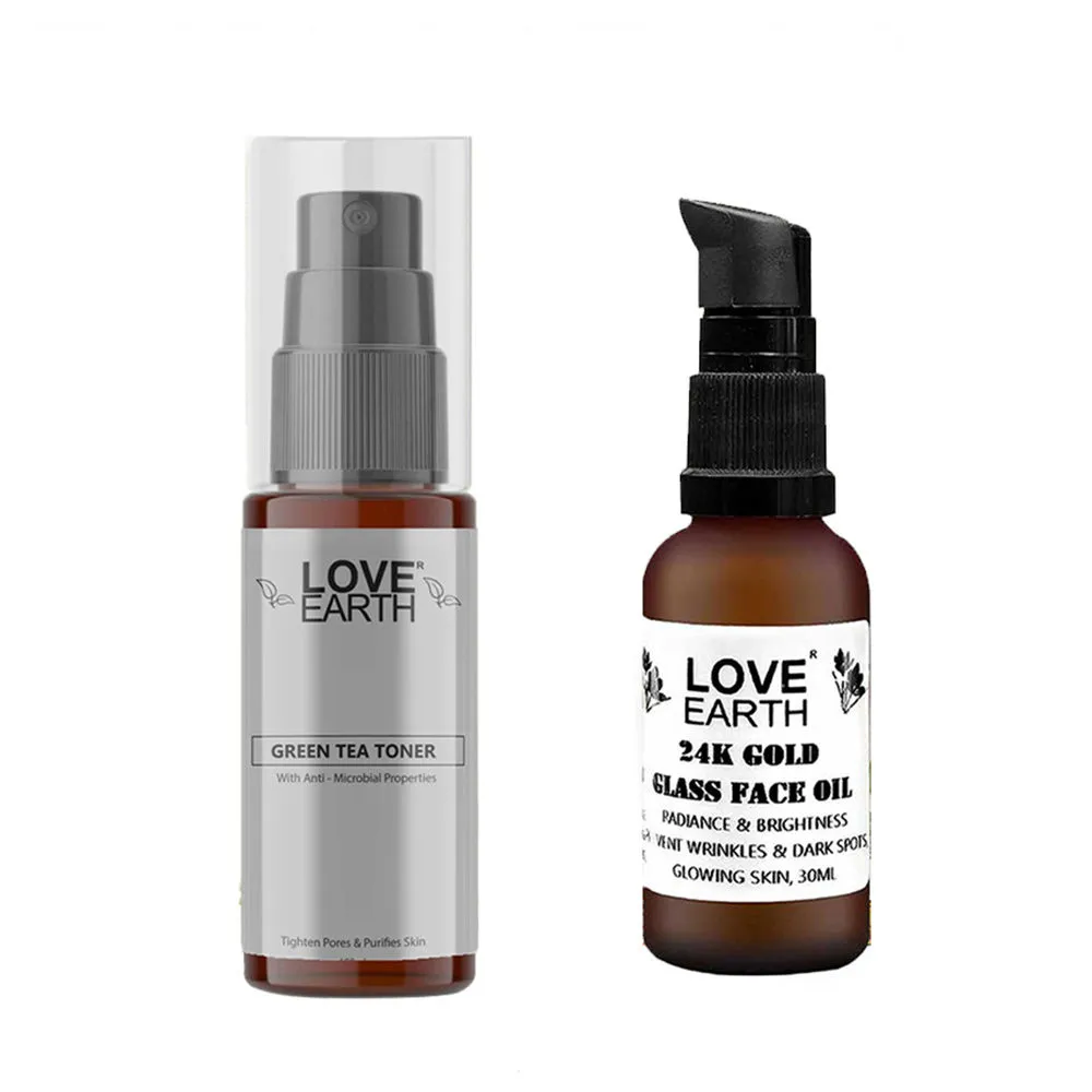 Love Earth Green Tea Toner + 24k Gold Glass Face Oil