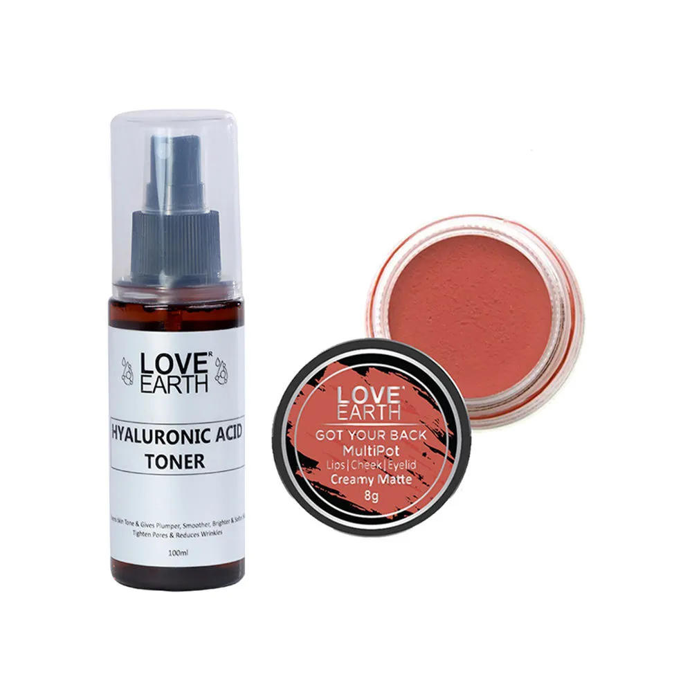 Love Earth Lip Tint & Cheek Tint Got Your Back + Hyaluronic Acid Toner