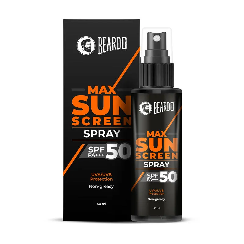 Beardo Max Sunscreen Spray SPF-50 P+++ for Indian men,,Non-greasy Sunscreen Spray,for Oily Skin