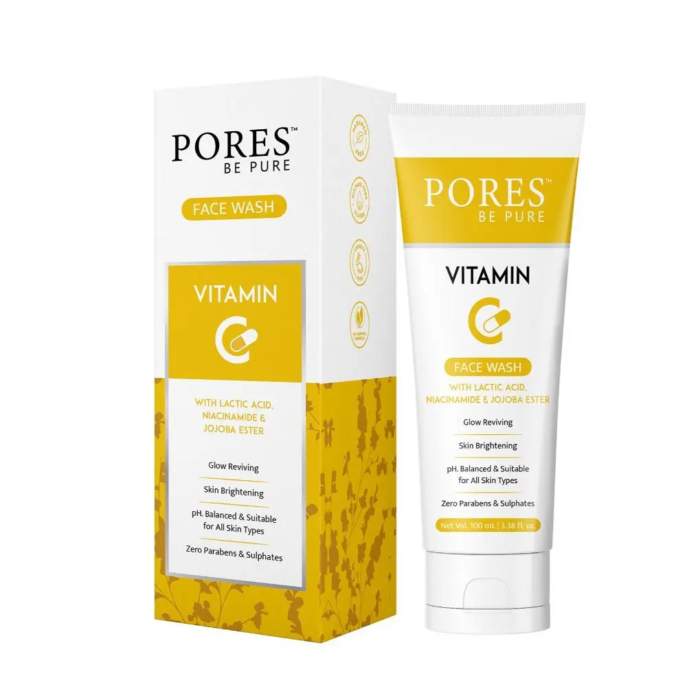 PORES Be Pure Vitamin C Face Wash For Dark Spot & Pigmentation With Anti Aging Cleanser for All Skin Types - 100 Ml