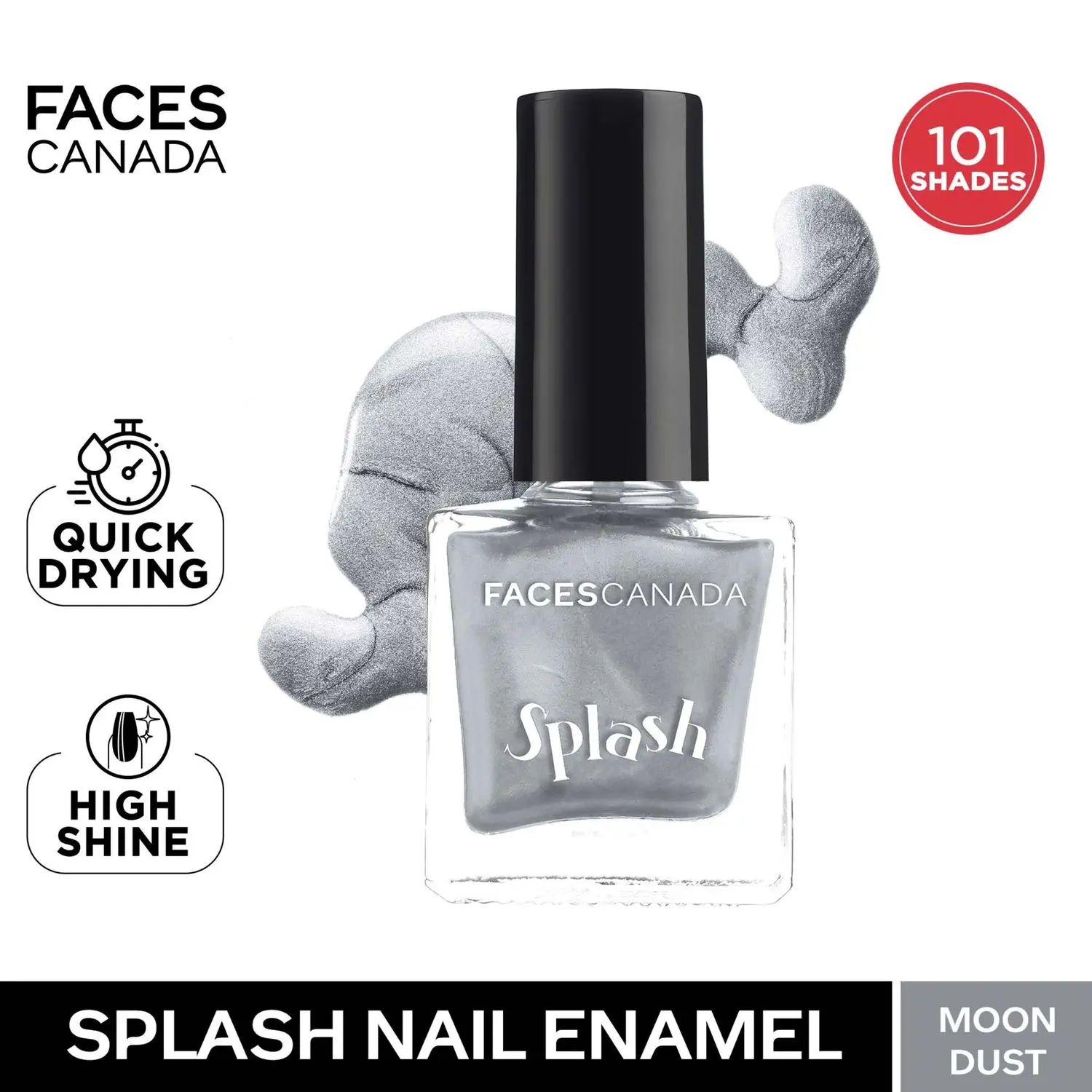 Faces Canada Splash Nail Enamel | Fast Dry | High Shine | Long Lasting | No Chip Formula | No Harmful Chemicals | Shade - Moon Dust 8ml