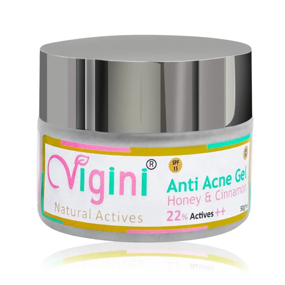 Vigini 22% Actives Anti Acne Face Day Night Gel Control Oil Reduce Pimples Scars & Blackheads, Prone Skin, Unclog Pores, Prevents Breakouts Honey Cinnamon Niacinamide (Hyaluronic Salicylic) Acid Tea Tree Oil Men Women 50g