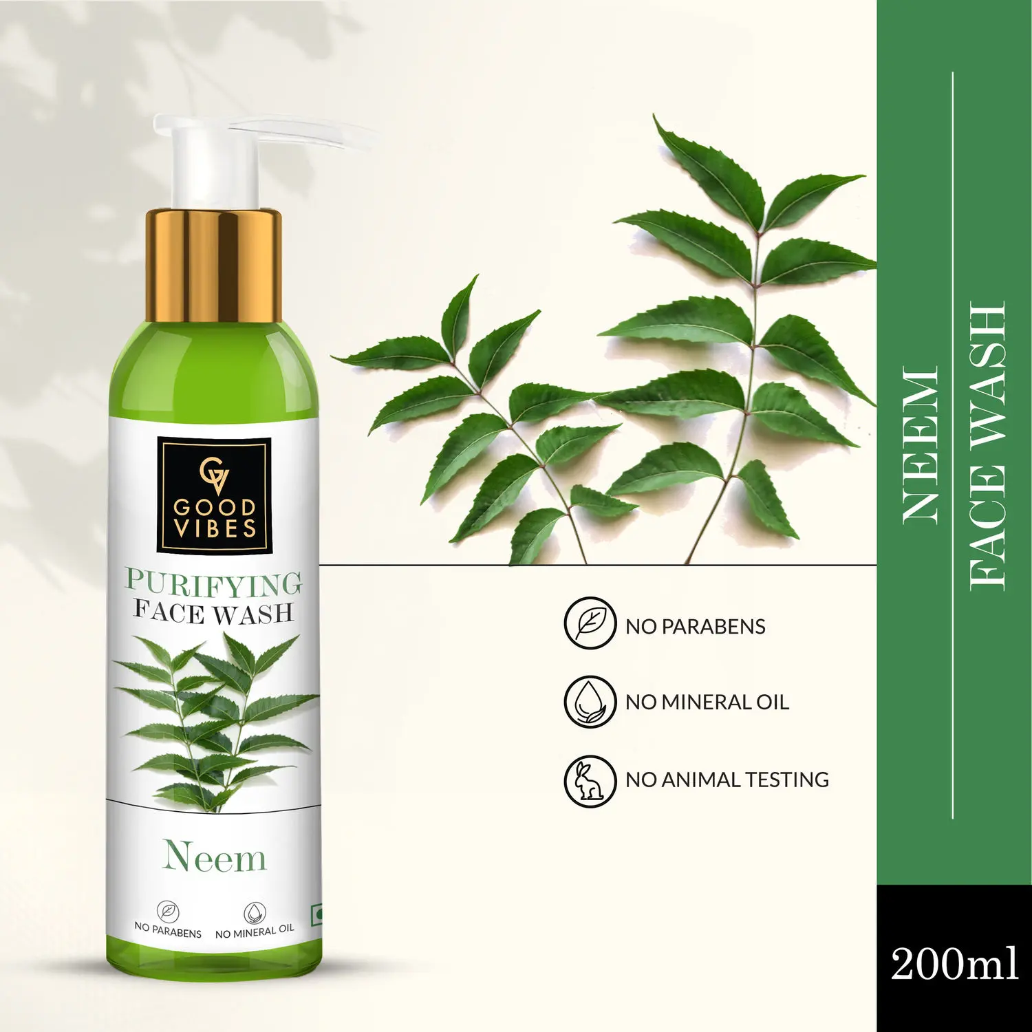 Good Vibes Neem Purifying Face Wash | Anti-Acne, Moisturizing, Brightening | No Parabens, No Mineral Oil, No Animal Testing (200 ml)