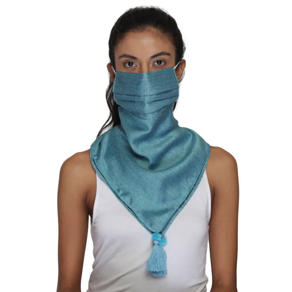 Anekaant 3-Ply Reusable Light Turquoise Solid Tessel Viscose Scarf Style Fashion Mask