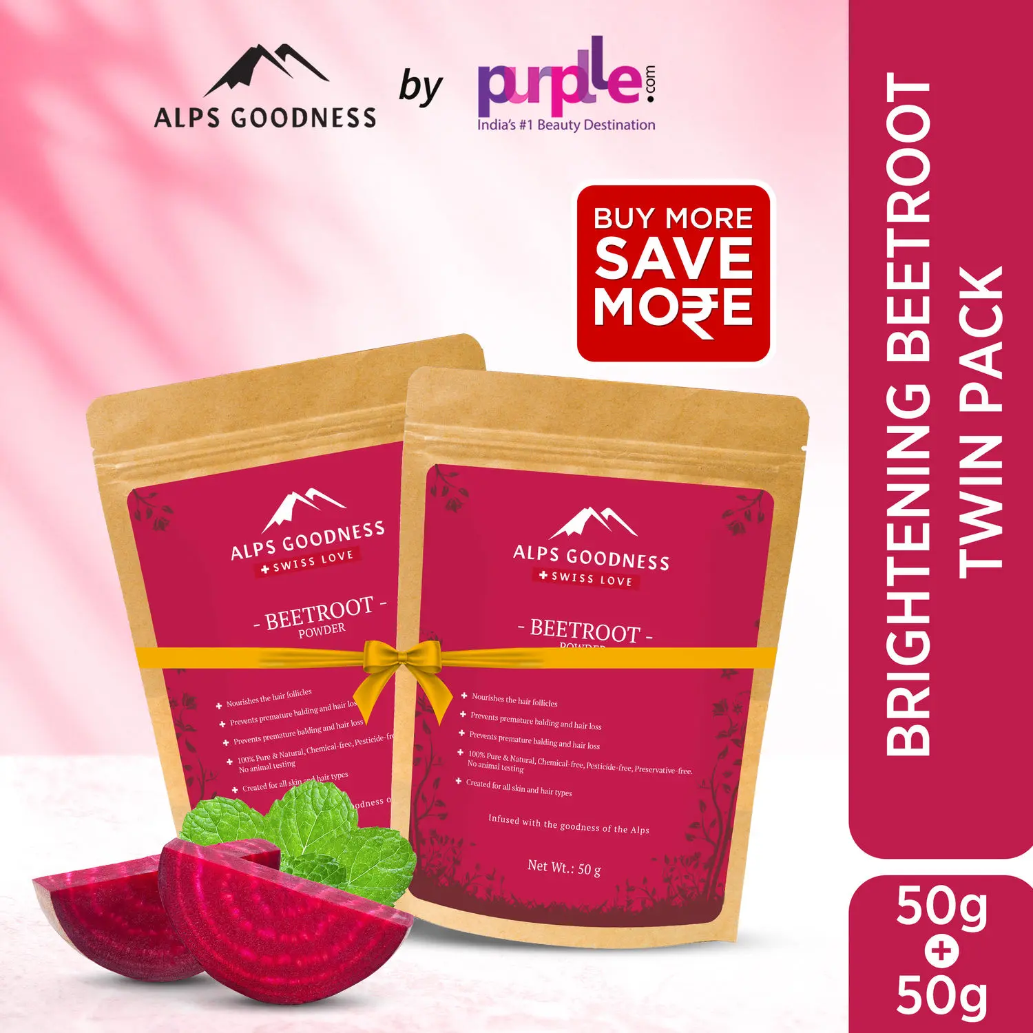 Alps Goodness Brightening Beetroot Twin Pack | Pure and 100% Natural |Chankundar Powder For Healthy Hair Growth and Skin Care (2 x 50g)