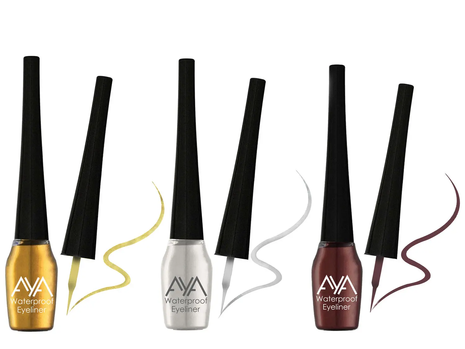 AYA Waterproof Eyeliner, Set of 3 (Golden, Silver, Brown)