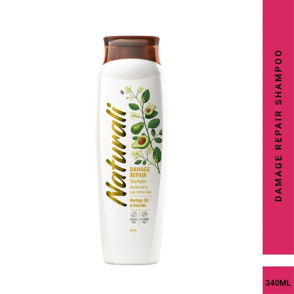 Naturali Damage Repair Shampoo | With Moringa Oil & Avocado| Repairs Damage & Restores Shine | 340 Ml