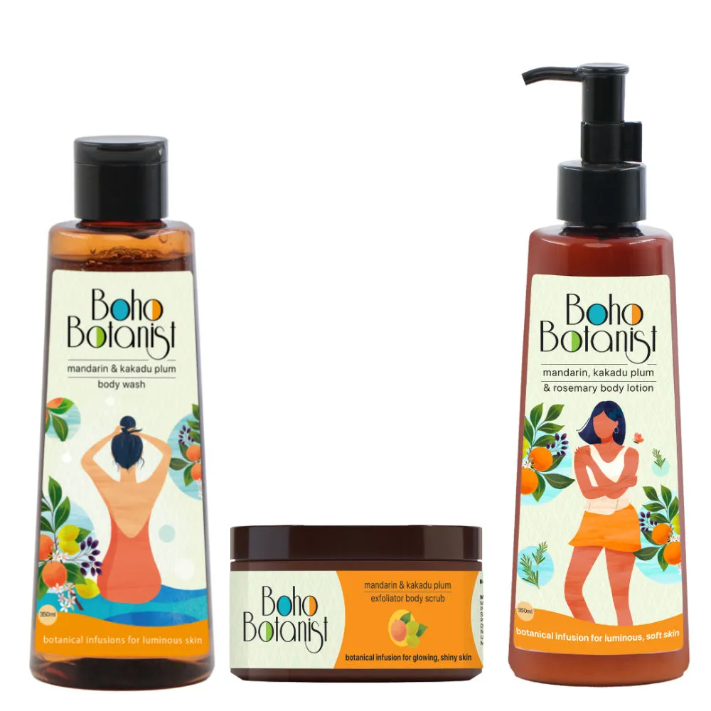 Boho Botanist Madarian & Kakadu Brightening Bath Essential - Body Wash + Body Scrub + Body Lotion