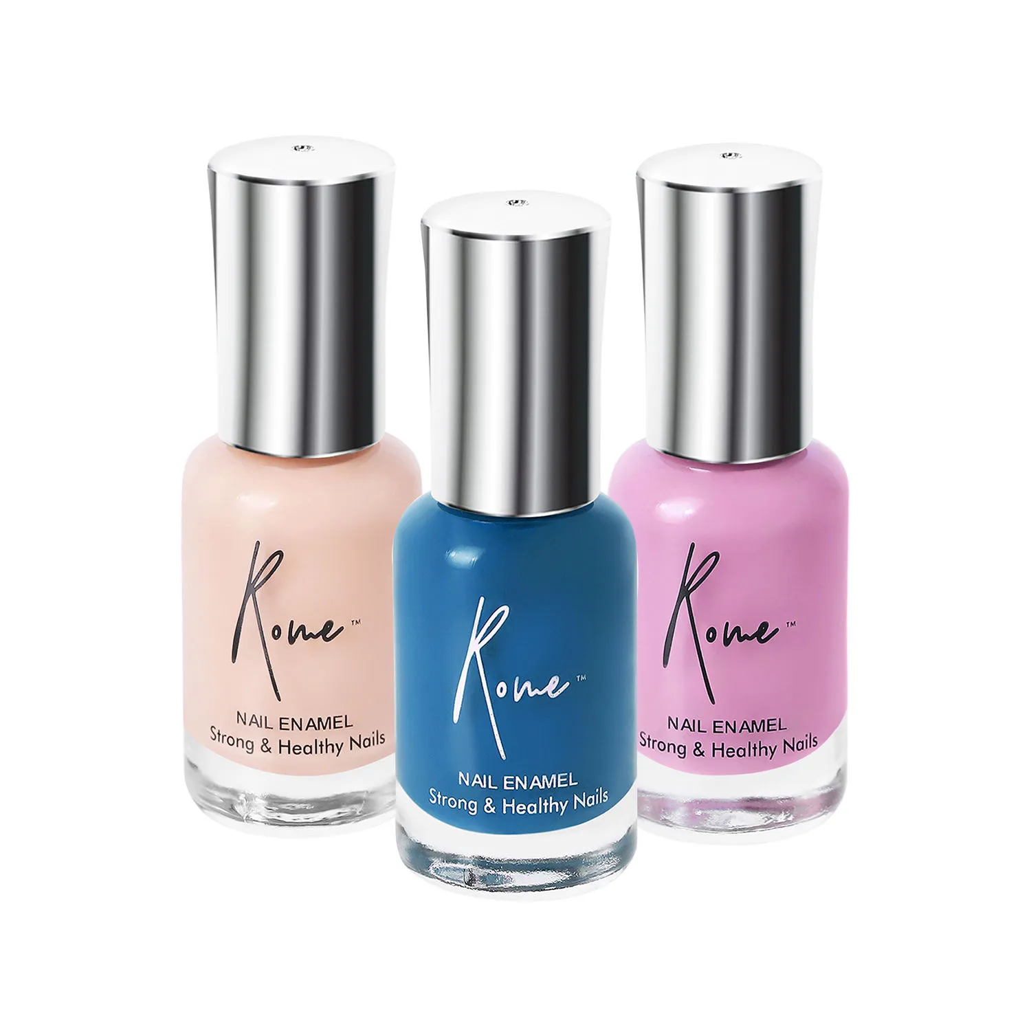 Rome Strong & Healthy Nail Enamel Set Of 3 (Ocean Blue+ Beige+Taffy Pink)