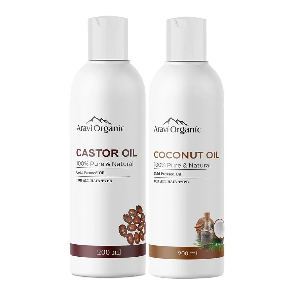 Aravi Organic Extra Virgin Cold Pressed Coconut Oil & Cold Pressed Castor Carrier Oil Combo