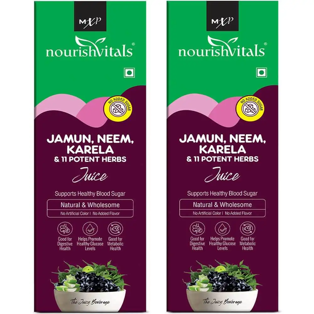 NourishVitals Jamun Neem Karela with 11 Potent Herbs Juice,  Unflavoured (Pack of 2)  500 ml