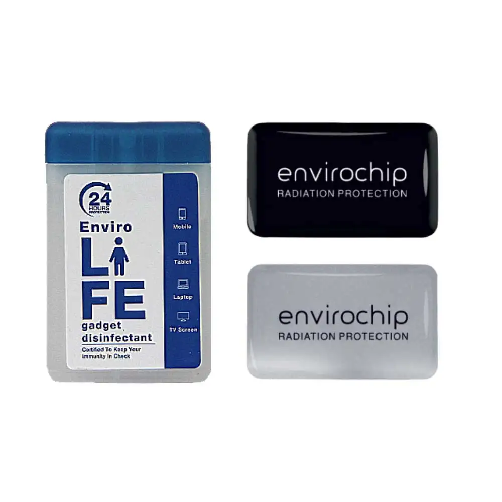 Envirolife Gadget Sanitizer Spray and Envirochip Radiation Protection,  Fragrance Free  2 Piece(s)/Pack  Value Pack of 2 (1 Pocket Pack of Gadget Disinfectant and 1 Dual Pack of Envirochip)