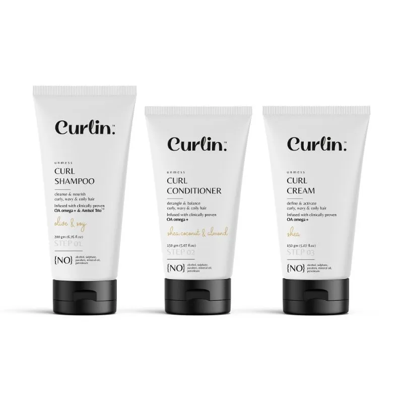 Curlin Essential Trio Pack - (Curlin Shampoo + Conditioner + Curl Ceam)