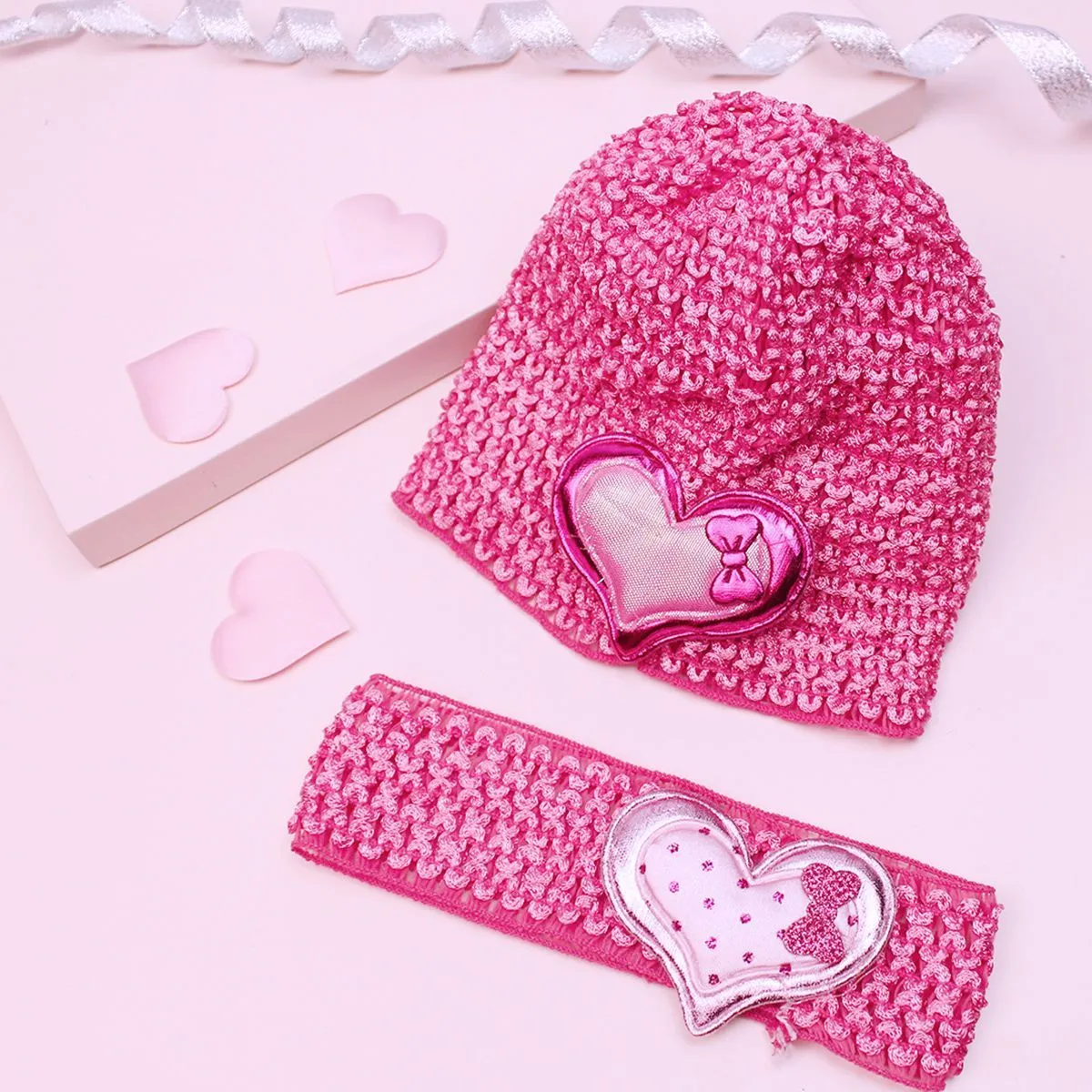 Lil' Star By Ayesha Kids Pink Crochet Head Band & Cap Set