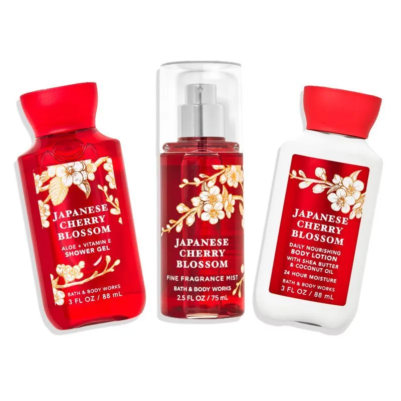 Bath & Body Works Japanese Cherry Blossom Shower Gel, Body Lotion & Fragrance Mist Travel Size Combo