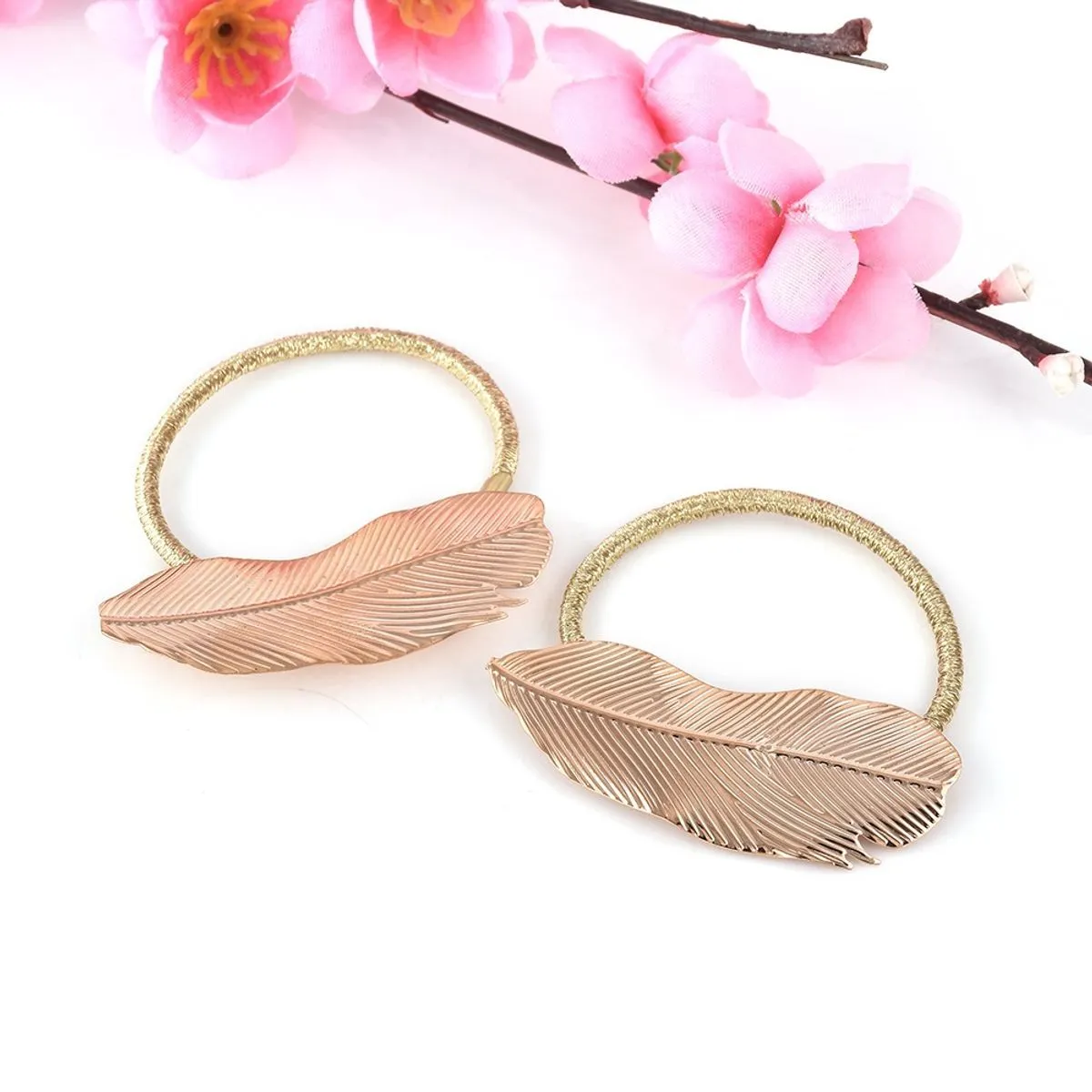 Fabula Jewellery Pair Of Gold Tone Leaf Shape Fashion Hair Rubber Band