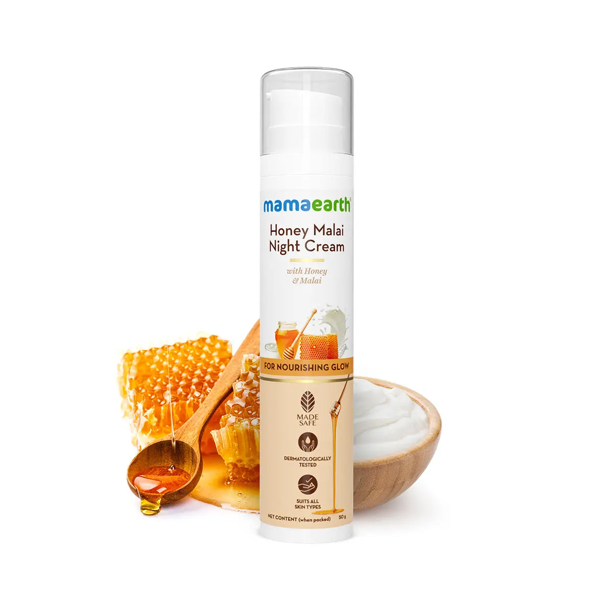 Mamaearth Honey Malai Night Cream with Honey & Malai for Nourishing Glow - 50 g