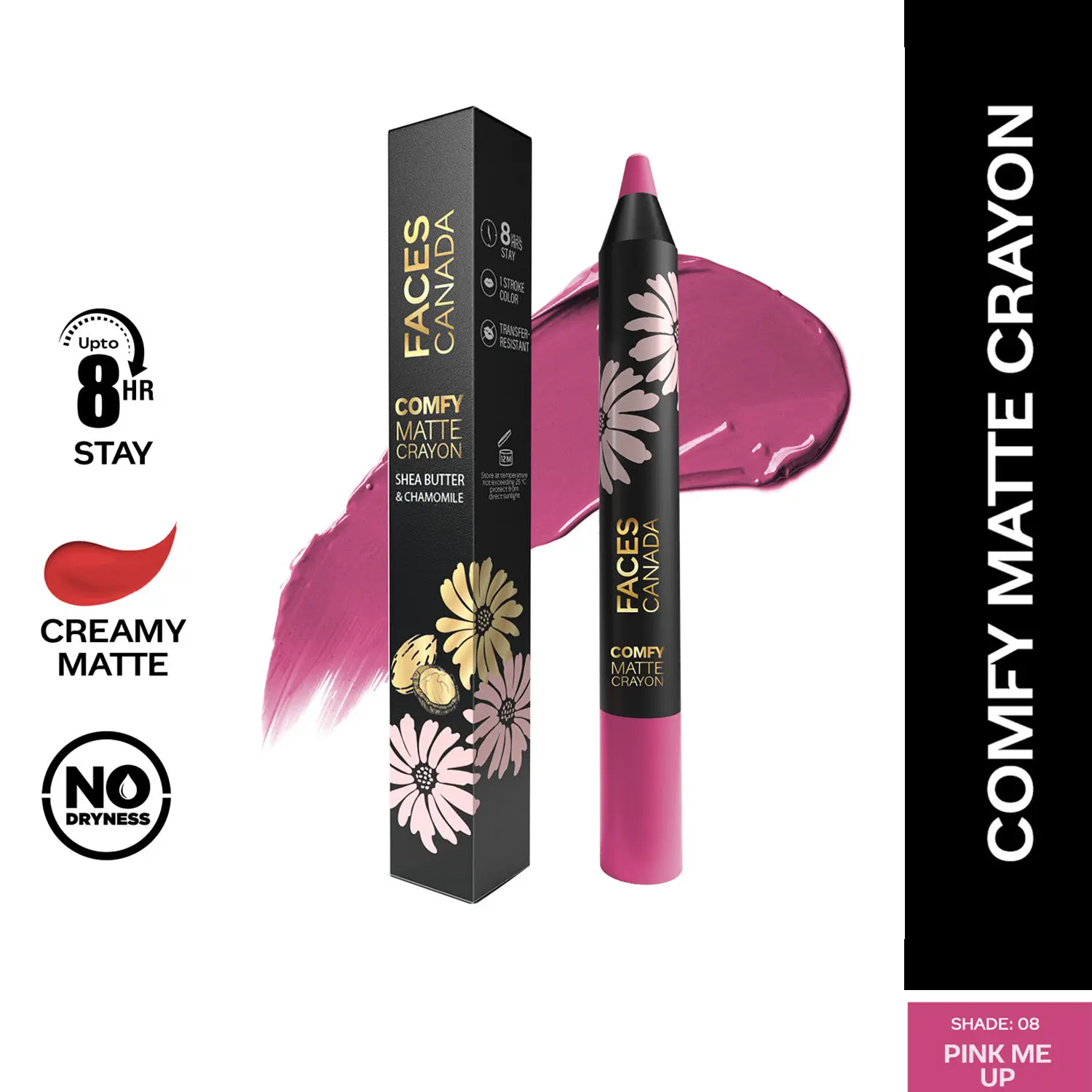 Faces Canada Comfy Matte Crayon I Creamy Matte I Chamomile & Shea Butter I Alcohol-free I Pink me up 08 2.8g