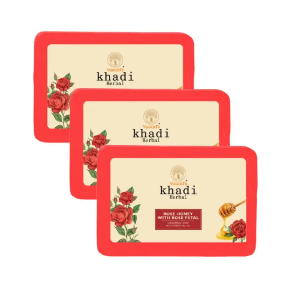 Vagad's Khadi Rose & Honey with Rose Petals Soap 125gm | Gives you Velvety Skin | Free from Parabens | Silicon Free (Pack of 3)