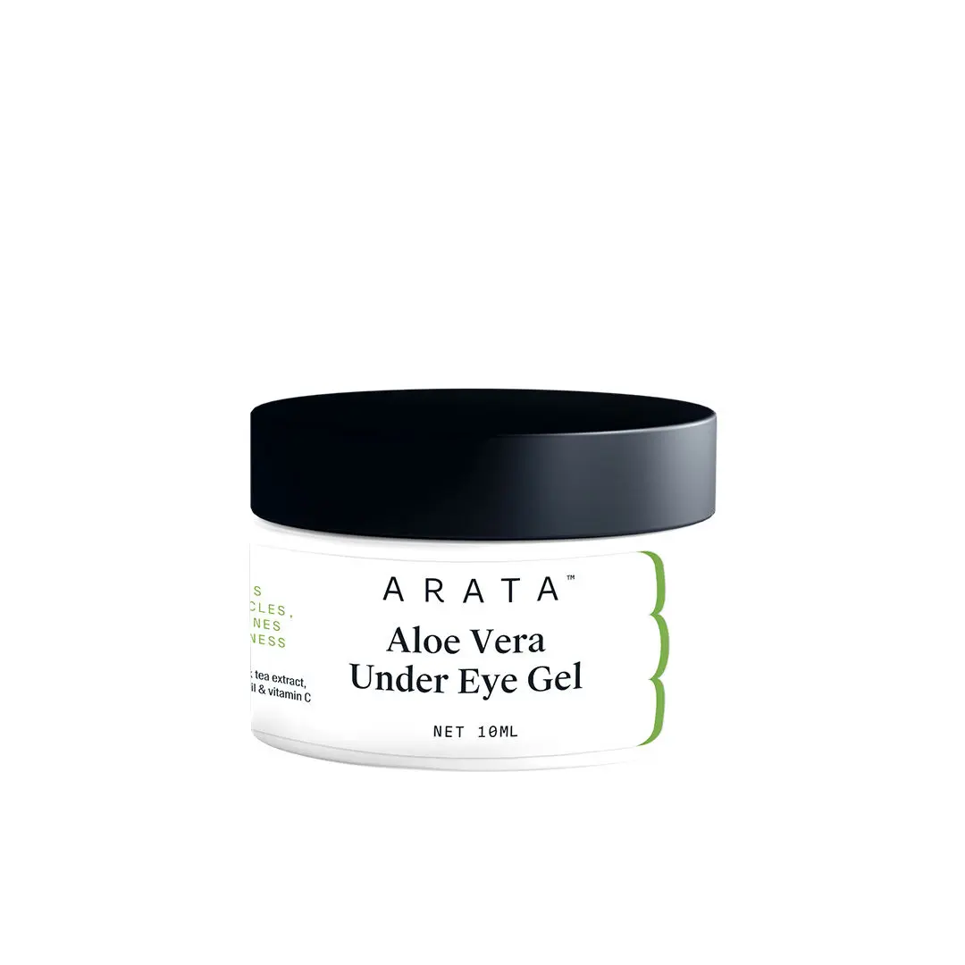 Arata Aloe Vera Under Eye Gel For Dark Circles, Fine Lines & Puffiness (10 ML) | Infused With Coffee Oil, Black Tea, Organic Chamomile & Vitamin C | All Skin Types | All-Natural, Vegan & Cruelty-Free