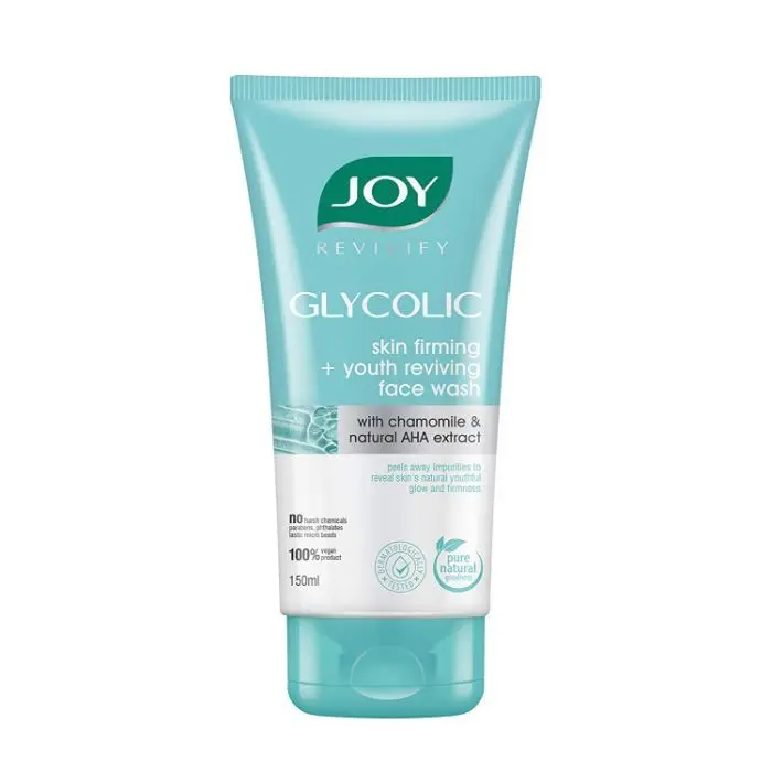 Joy Revivify Glycolic – Skin Firming + Youth Reviving Face Wash | With Chamomile Extracts and Natural AHAs | 100% Vegan | No Harsh Chemicals, Parabens, Sulphates, or Artificial Microbeads | 150 ml