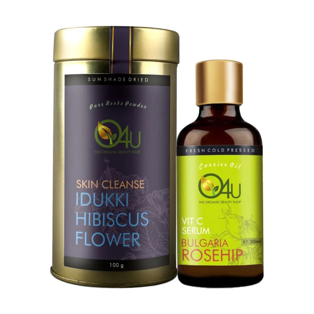 O4U Pure & Organic Idukki Hibiscus Flower Powder+ Cold Pressed Bulgaria Rosehip Oil