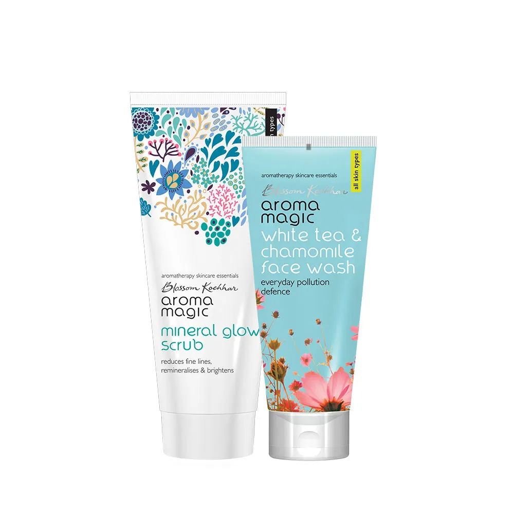 Aroma Magic Mineral Glow Scrub & White Tea Chamomile Face Wash Combo All Skin Types