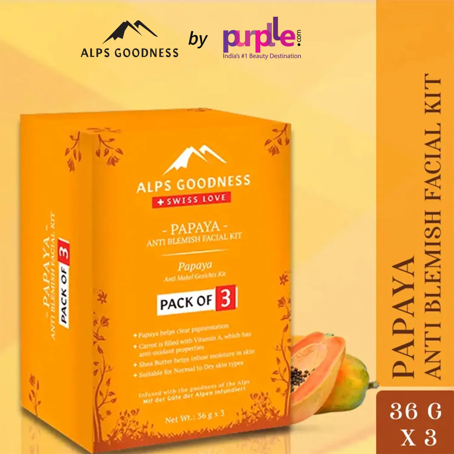 Alps Goodness Papaya Anti Blemish Facial Kit - Pack of 3 (36 g x 3)