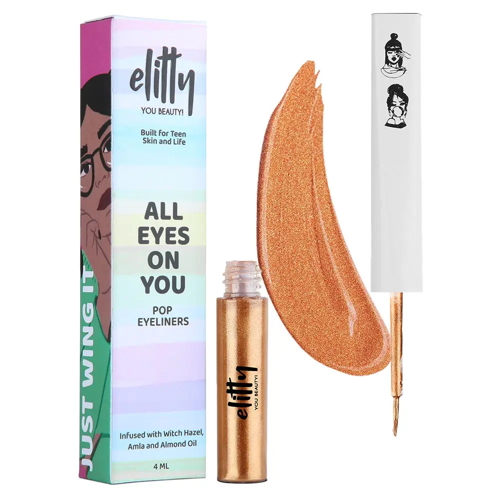 Elitty Pop Liquid Eyeliner, Smudge Proof, Water Proof, Infused with Witch Hazel, Vegan & Cruelty Free - Eternal Eclipse (Rust -Metallic)