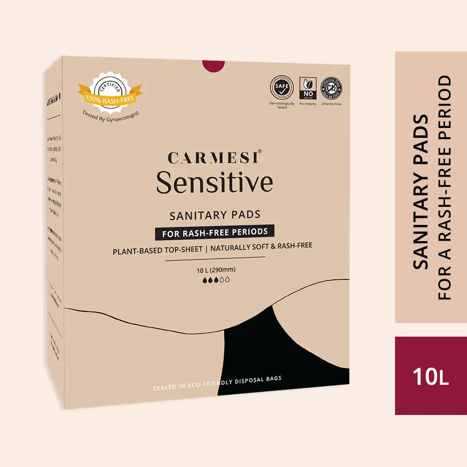 Carmesi Sensitive - Sanitary Pads for Rash-Free Periods (10 Large)