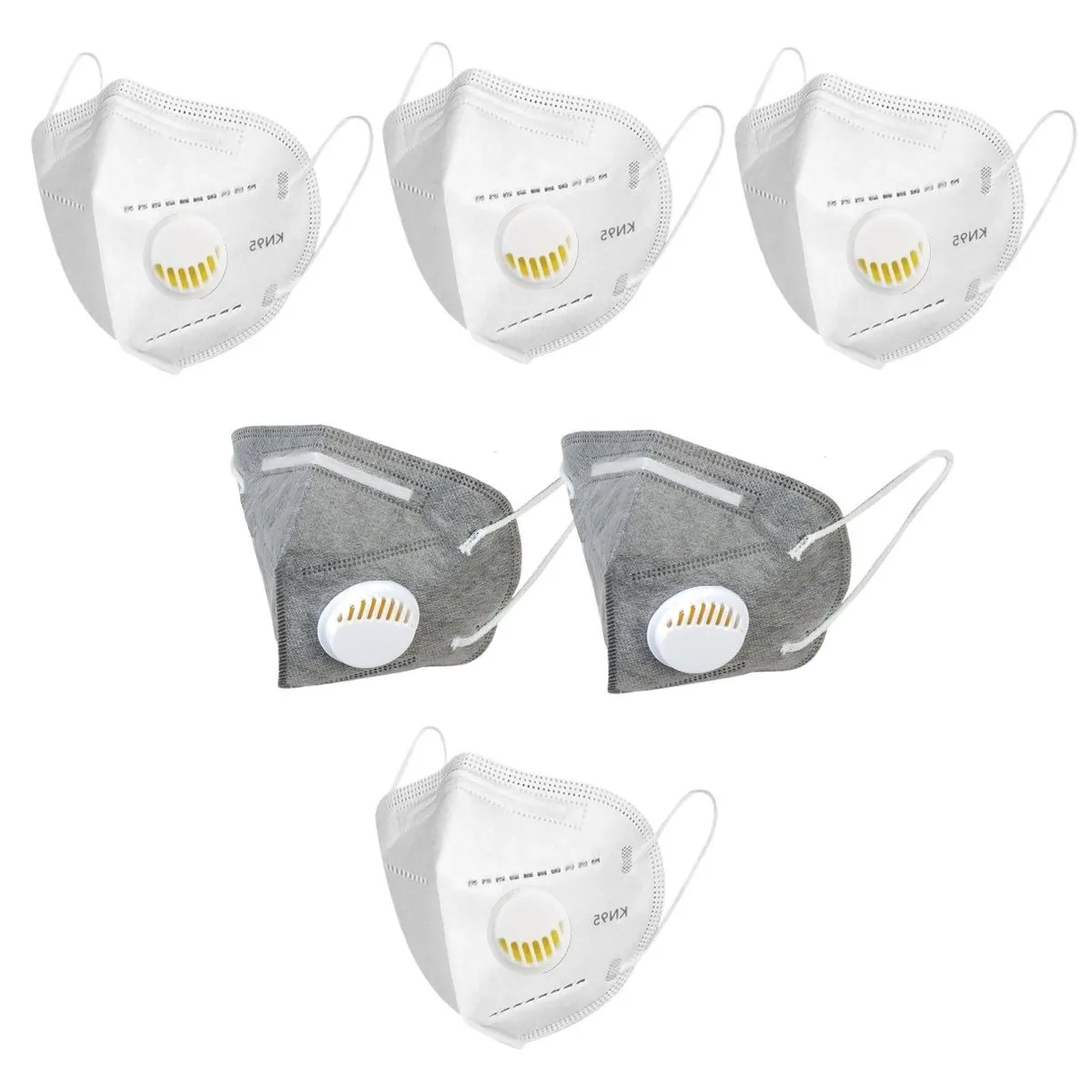 OOMPH Pack Of 6 Kn95/n95 Anti-pollution Reusable 5 Layer Mask Color: White,grey,white