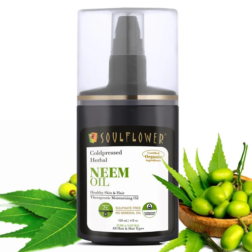 Soulflower Multipurpose Pure Neem Oil For Baby Massage, Hair & Skin, Mosquito Repellent Spray