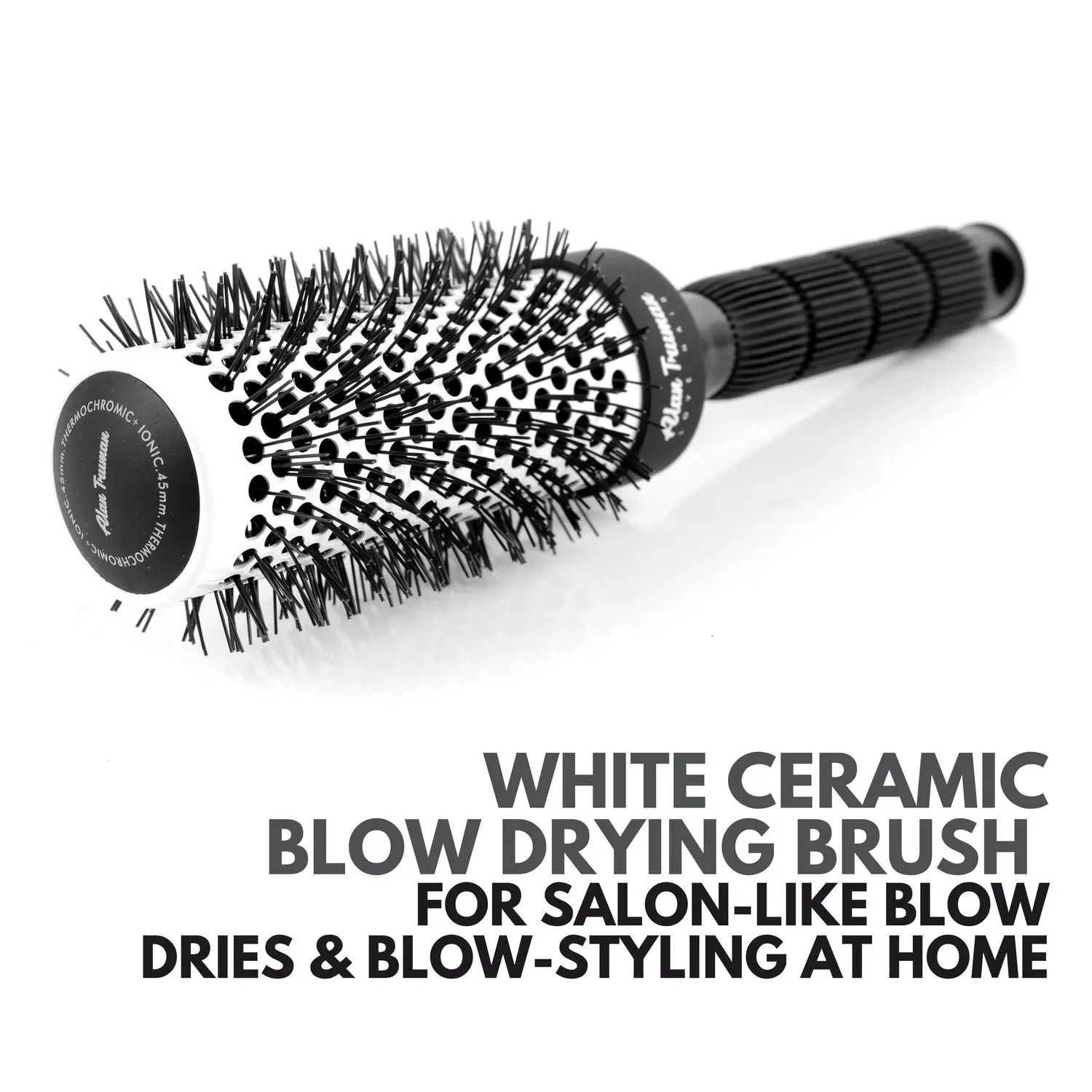 Alan Truman White Ceramic Blow-Drying Brush-Large | Strong Base-Fused Barrel For Durability| Sturdy Brush Suitable For Every Hair Type| Salon Like Blow Dry At Home| Heat Resistant Nylon Bristles|100 Percent Rubberised Handle For Firm Grip