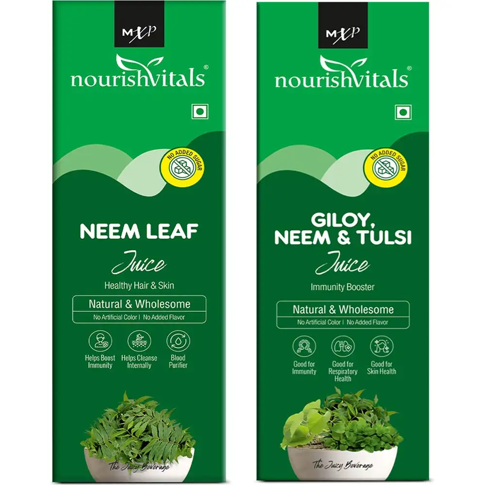 NourishVitals Neem Leaf Juice & Giloy Neem & Tulsi Juice 500 ml Combo,  Natural  2 Piece(s)/Pack