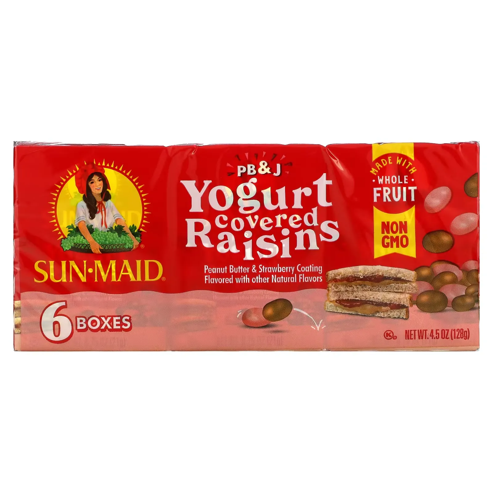 Yogurt Covered Raisins, Pb&J, 6 Boxes, 0.75 oz (21 g) Each