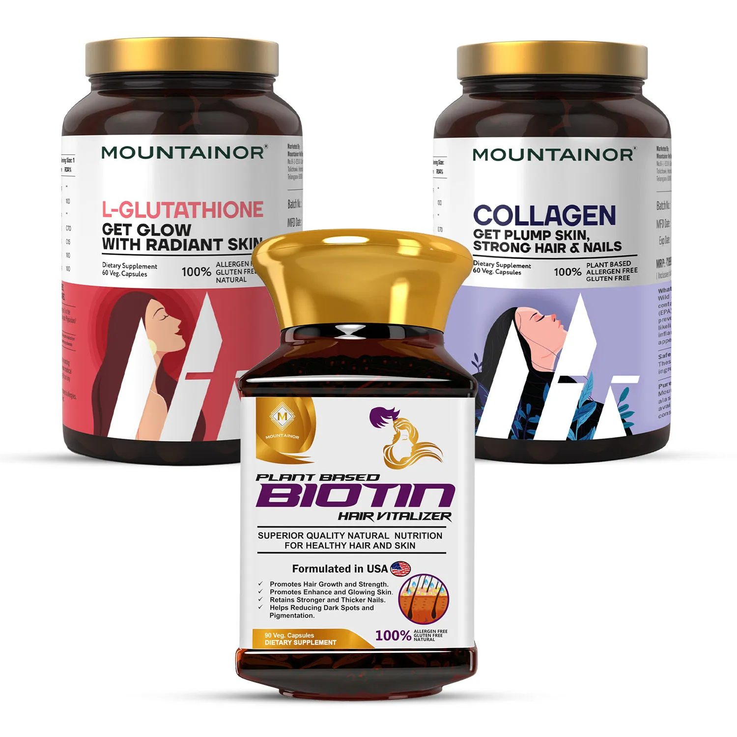 MOUNTAINOR Biotin + Collagen + L-Glutathione Capsules For Skin & Hair