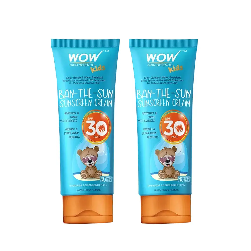 WOW Skin Science Kids Ban-The-Sun Sunscreen Cream SPF 30 PA+++ 100 ml (Pack of 2)