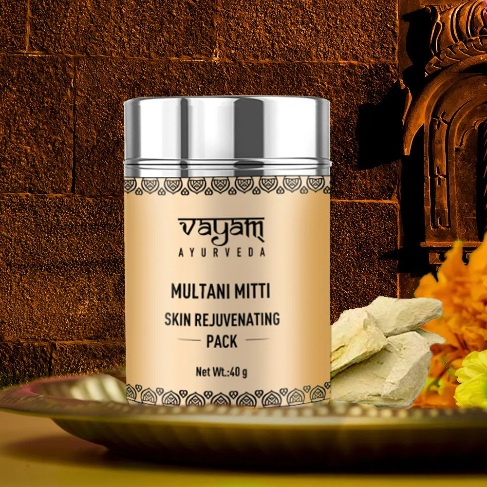 Vayam Ayurveda Skin Rejuvenating Face Pack - Multani Mitti (40 g) | Ayurvedic | Natural | Herbal | Pure | Sulphate free | Paraben Free