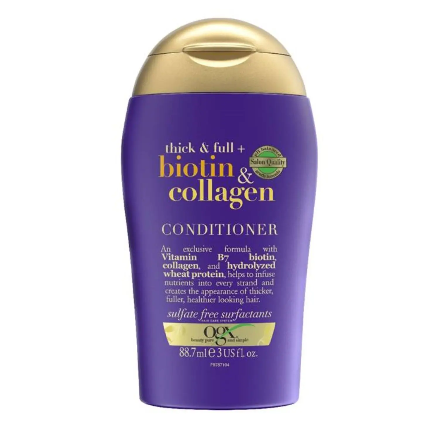 OGX Thick & Full + Biotin & Collagen Volumizing Conditioner for Thin Hair, with Vitamin B7 & Hydrolyzed Wheat Protein, Paraben-Free, Sulfate-Free Surfactants, 88.7 g