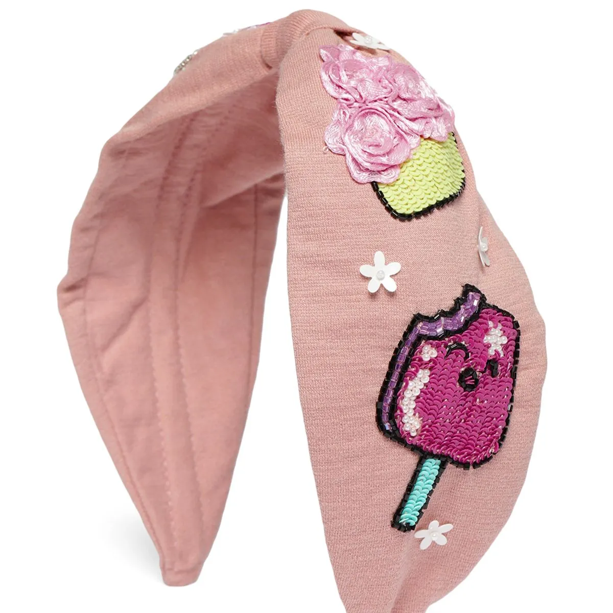 Elaa Elsa Headband In Pink Jersey With Embroidery - Icecream Stick