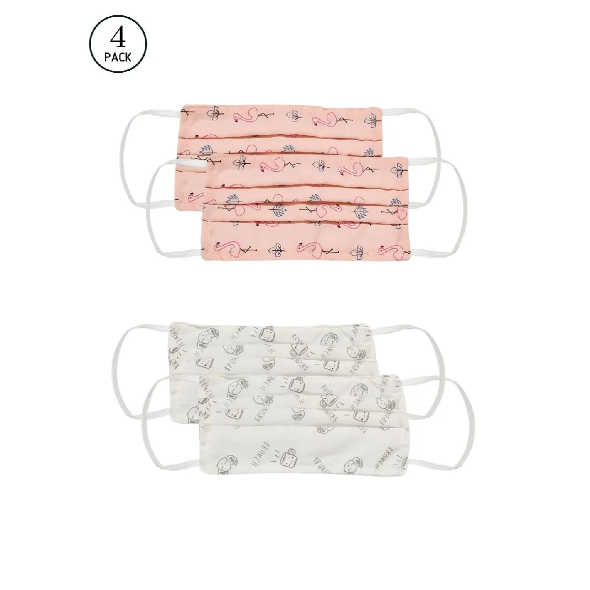 Bellofox Flamingo And Brunch 3-layer 3-ply Reusable & Washable Cotton Face Mask (set Of 4)