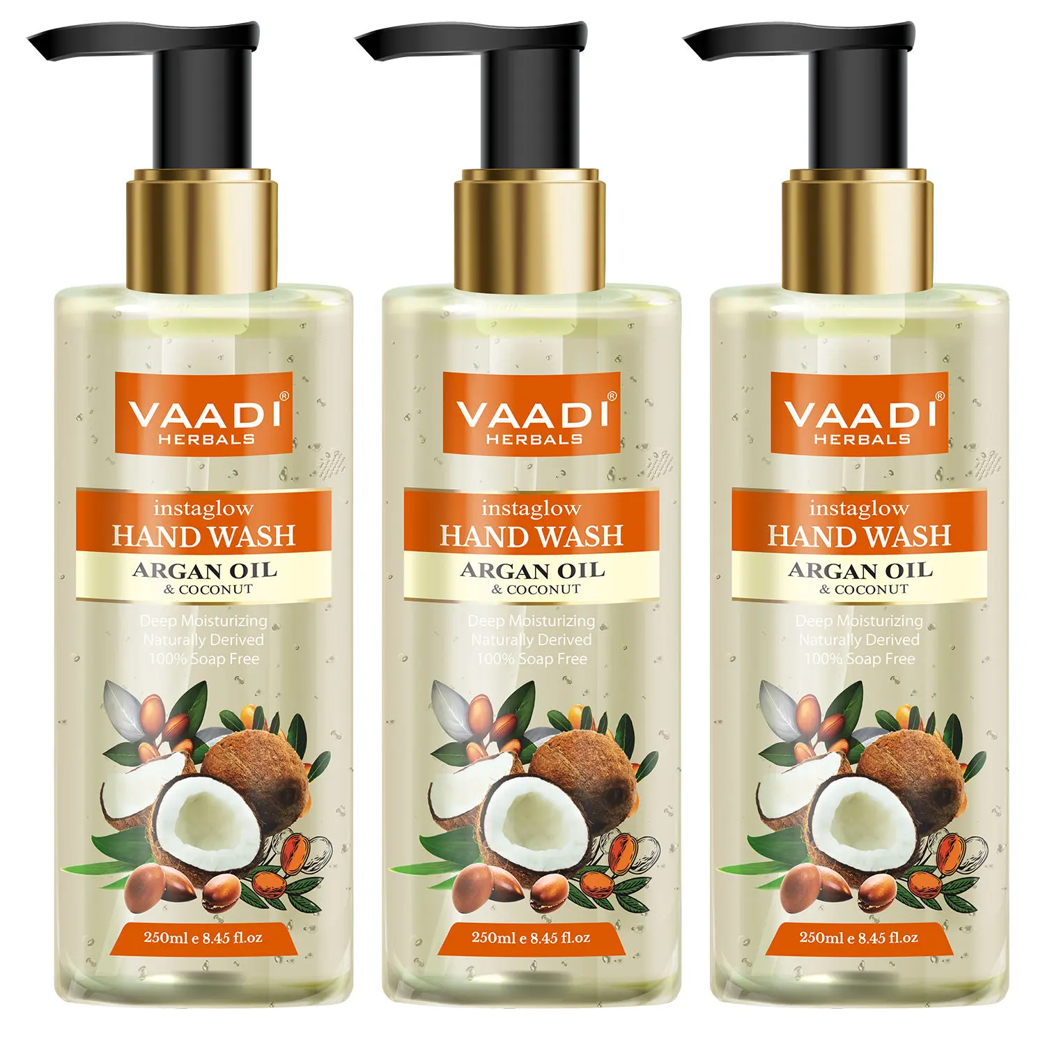 Vaadi Herbals Pack of 3 Instaglow Argan Oil & Coconut Hand Wash (250 ml x 3)