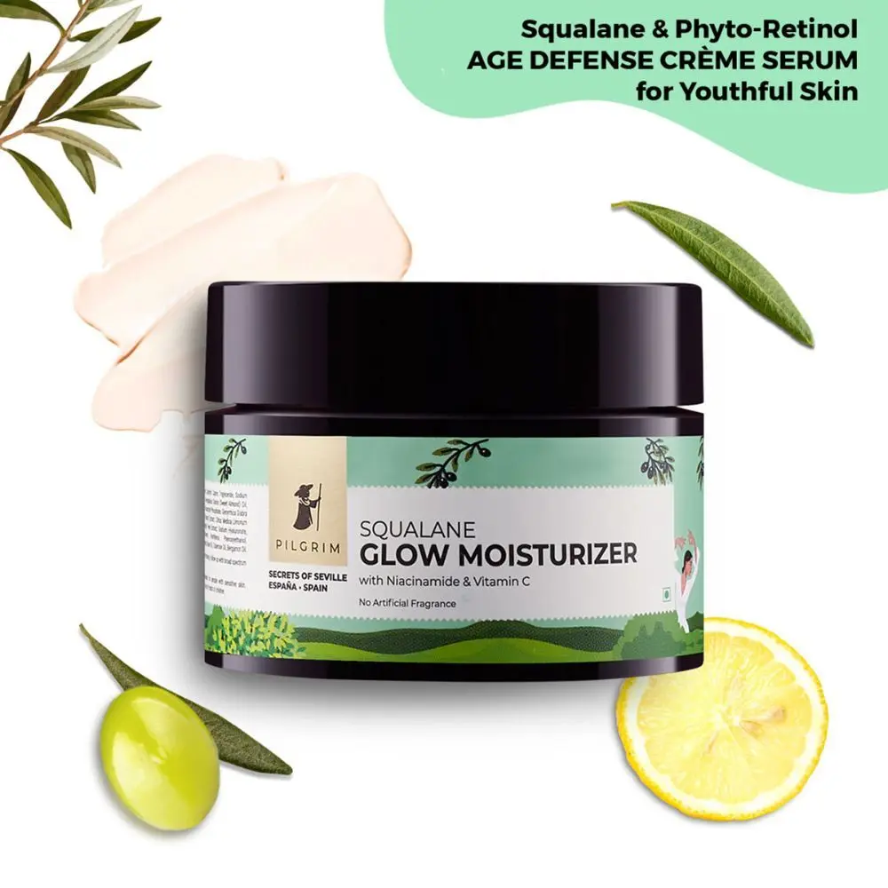 Pilgrim Squalane Glow Moisturizer For Face With Niacinamide & Vitamin C | Vitamin C For Brightens Skin & Hydrating Skin (50 g)