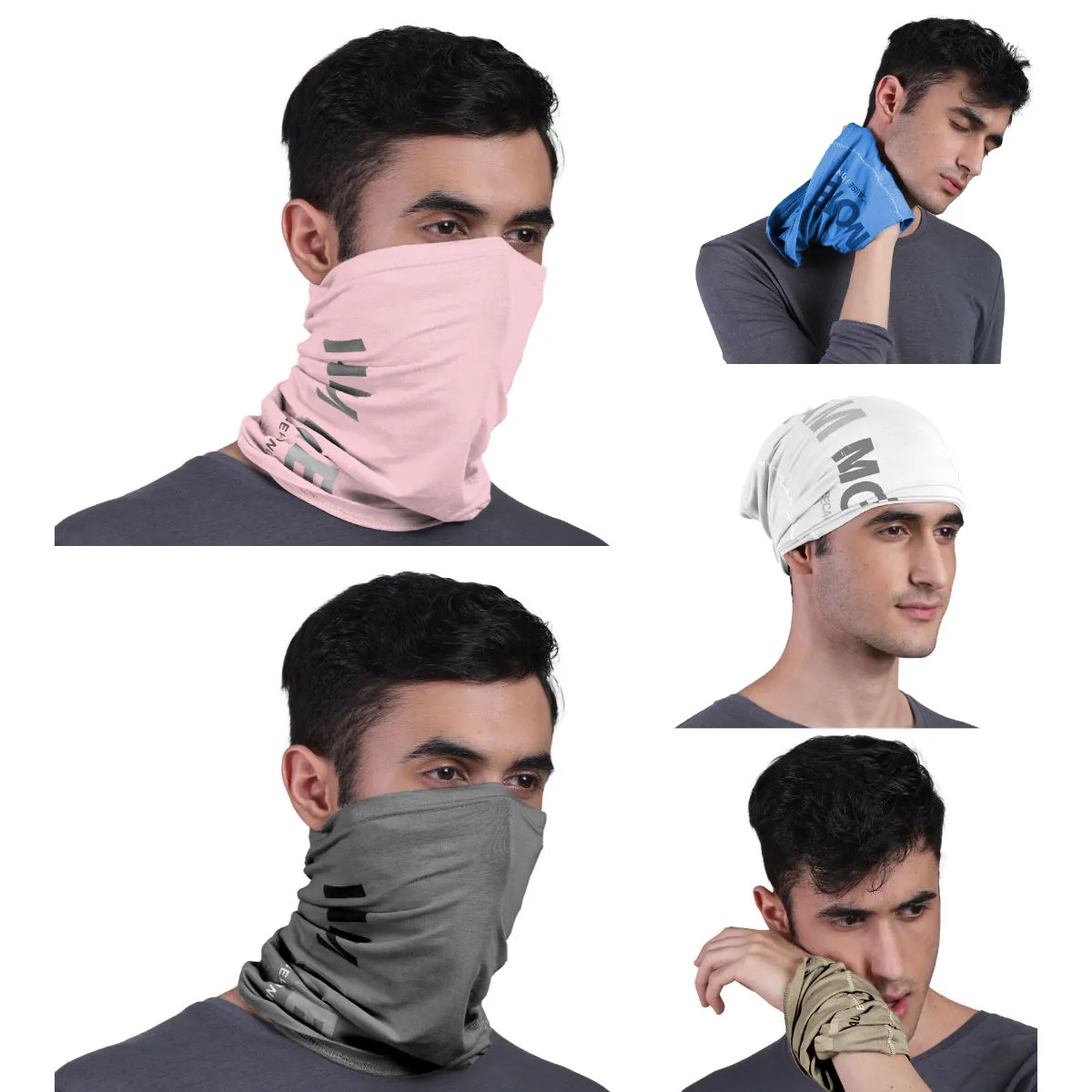 FREECULTR Unisex Printed Bamboo Bandana Anti Microbial Multipurpose Cloth Face Mask (pack Of 5)