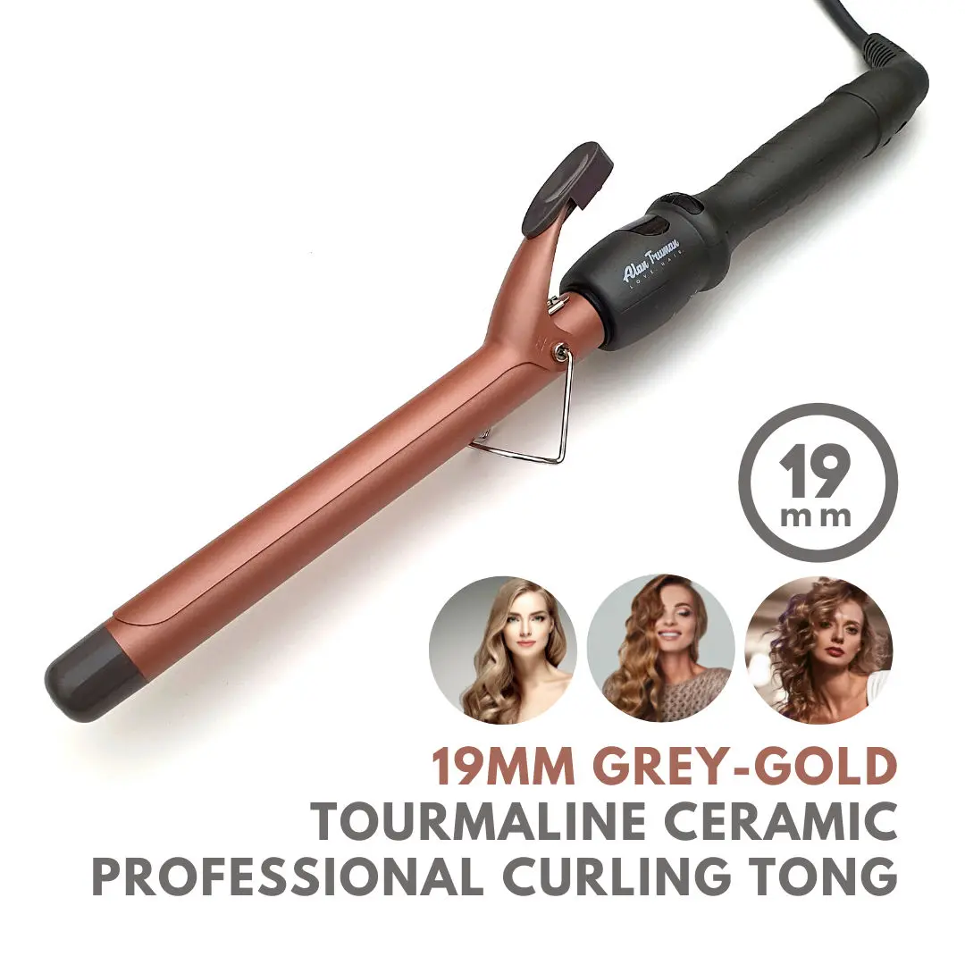 Alan Truman Ceramic Tourmaline Curler - 19mm | Tight Salon Like Curls| Minimum Heat Exposure| Ceramic Coated Barrel Ensures Damage Free Curls|Real Professional Temperature Range| Frizz Free, Smooth And Glossy Curls| Extra Long Curling Rod