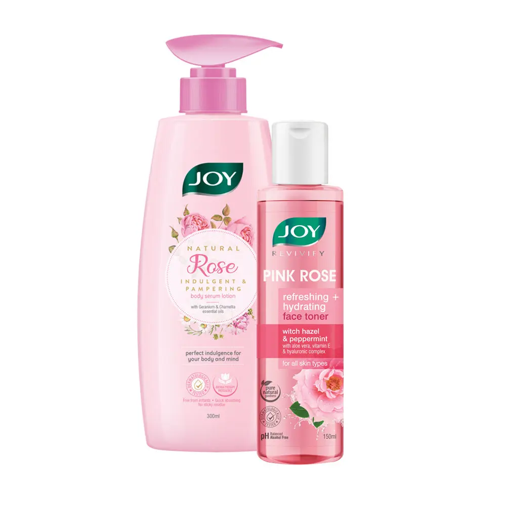 Joy Revivify Pink Rose Face Toner 150ml & Rose Body Serum Lotion 300ml (Combo Pack)