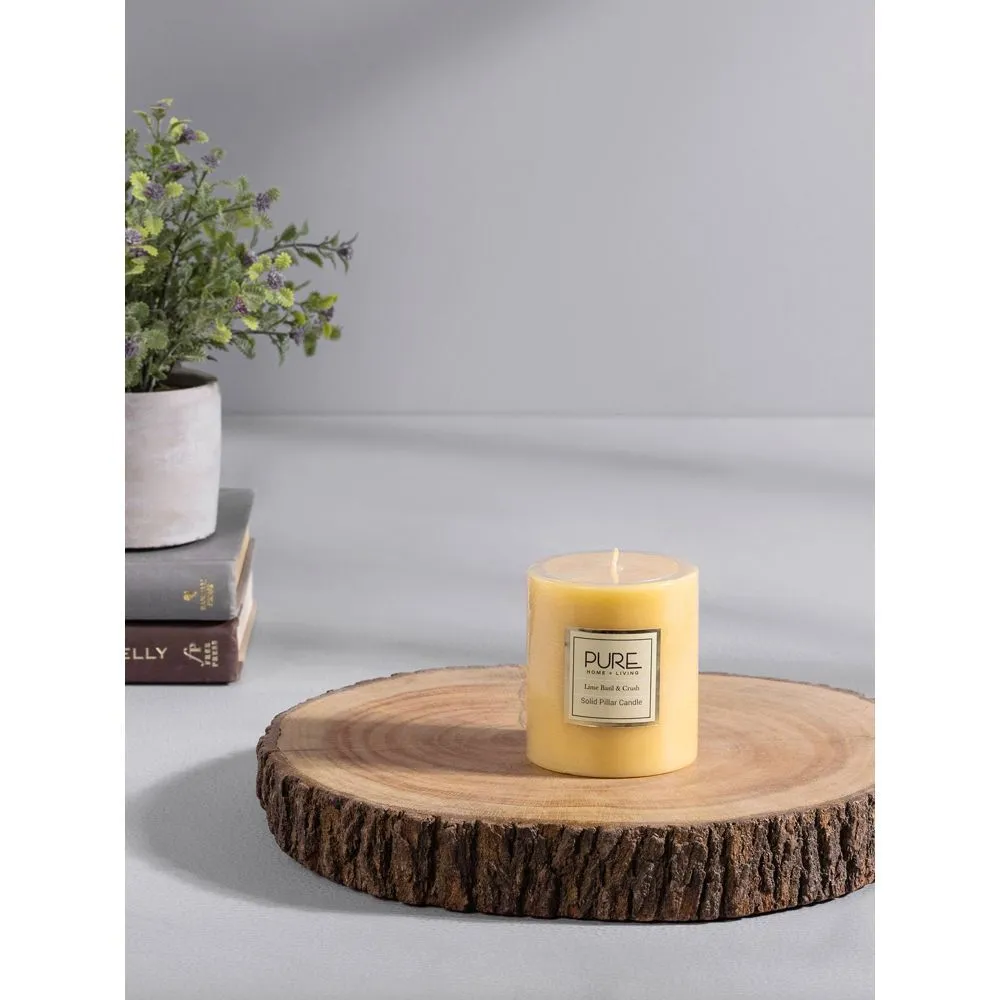 Pure Home + Living Set of 2 Medium Mustard Lime Basil and Crush Pillar Candle