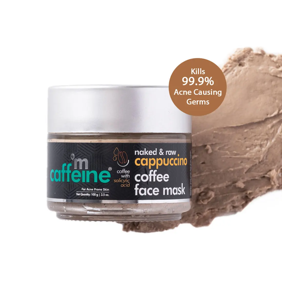 mCaffeine Acne Control Cappuccino Coffee Face Mask for Women & Men | Controls 99.9% Acne Causing Germs | Face Pack with Salicylic Acid for Acne & Oil Control | For All Skin Types (100gm)