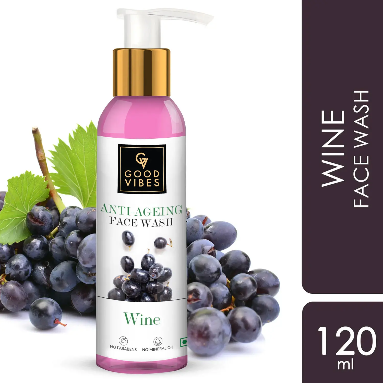 Good Vibes Wine Anti-Ageing Face Wash | Antioxidant, Elasticity | No Parabens, No Mineral Oil, No Animal Testing (120 ml)