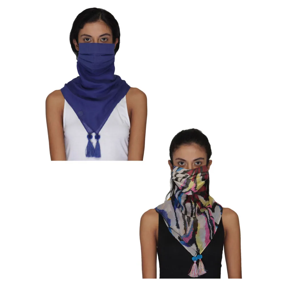 Anekaant Pack Of 2 Multicolor 3-Ply Reusable Tasselled Scarf Style Fashion Mask